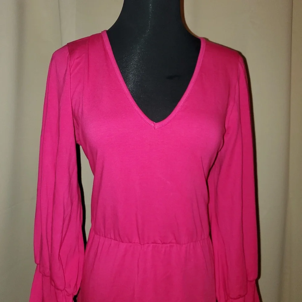 Rebdolls Pink V Neck Midi EUC 2X - Picture 4 of 4